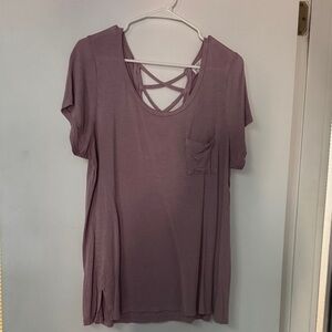 Women's Mauve Top with Pocket and Crisscross Back